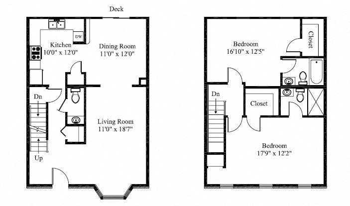 Floor plan for 2 beds, 3 baths, 1410 sqft